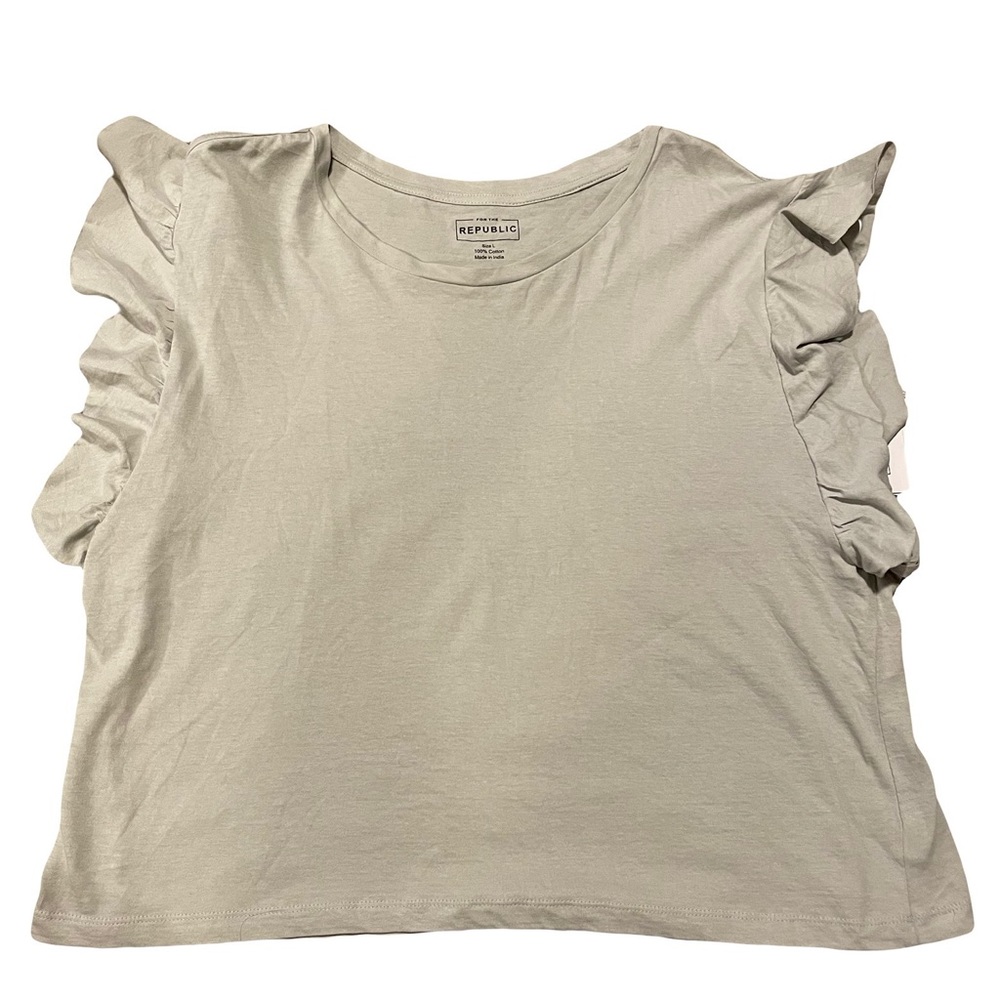 NWT FOR THE REPUBLIC green tee with ruffle sleeve